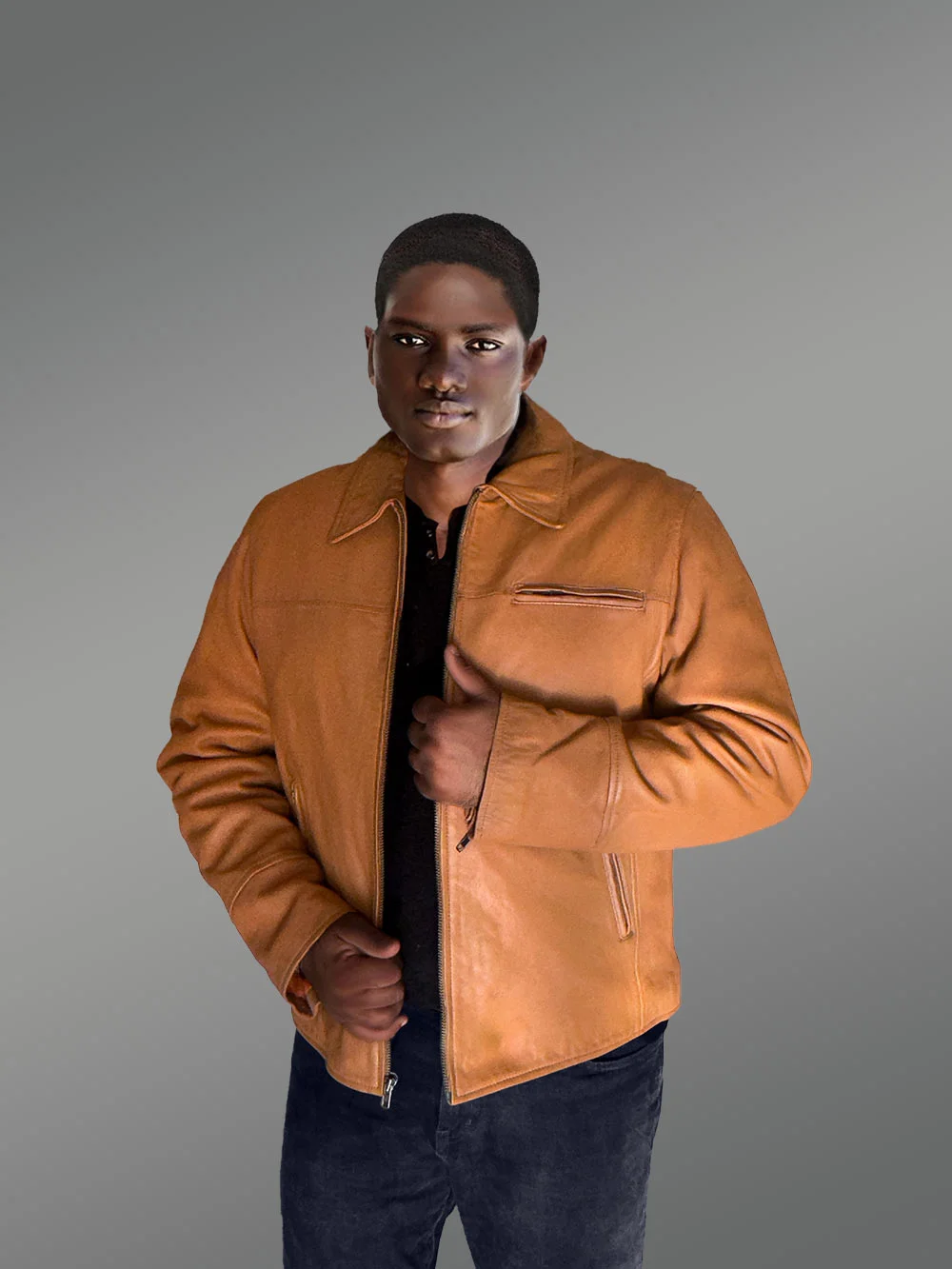 Men’s Tan Leather Dean Jacket