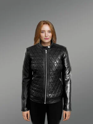 Women’s Leather Biker Jacket in Quilt