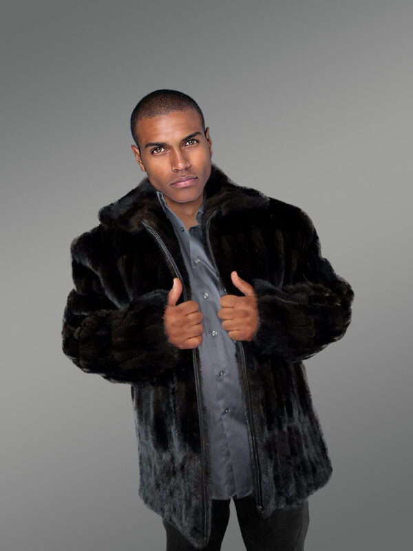 Mens Black Mink Bomber – Modish Outfit to Make a Bold Statement - Image 2