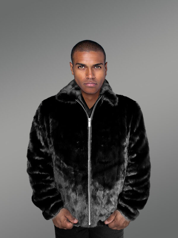 Mens Black Mink Bomber – Modish Outfit to Make a Bold Statement