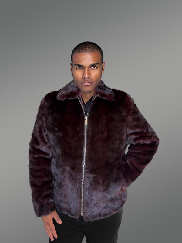 Mens Burgundy Mink Bomber – Deluxe Statement Piece for Wintertime Events - Image 3