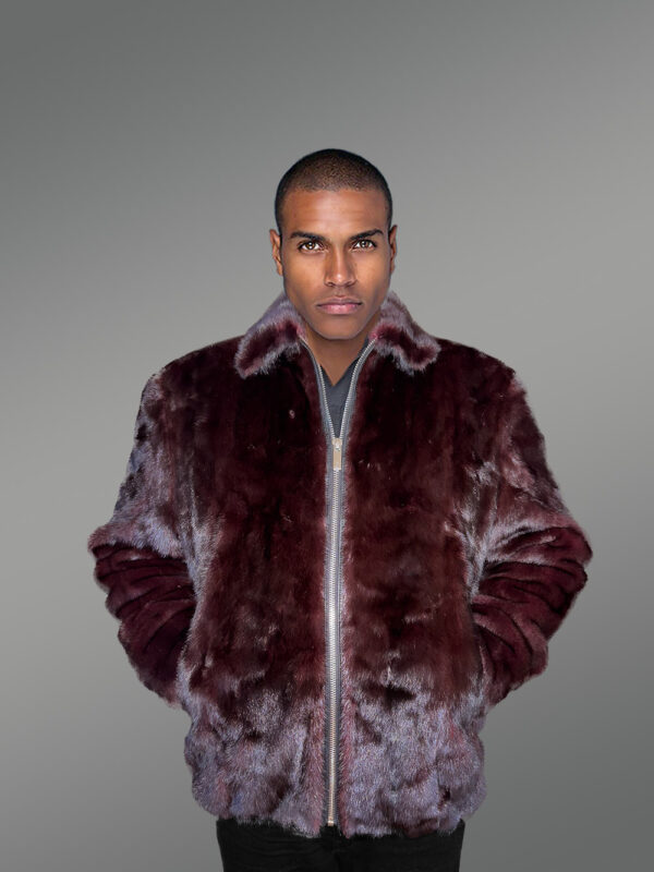 Mens Burgundy Mink Bomber – Deluxe Statement Piece for Wintertime Events - Image 2