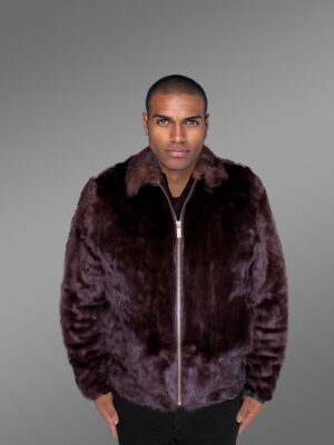 Mens Burgundy Mink Bomber – Deluxe Statement Piece for Wintertime Events