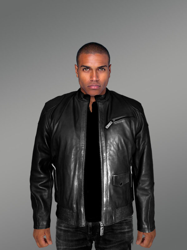 Mens Trendy Leather Bomber Jacket - Image 2