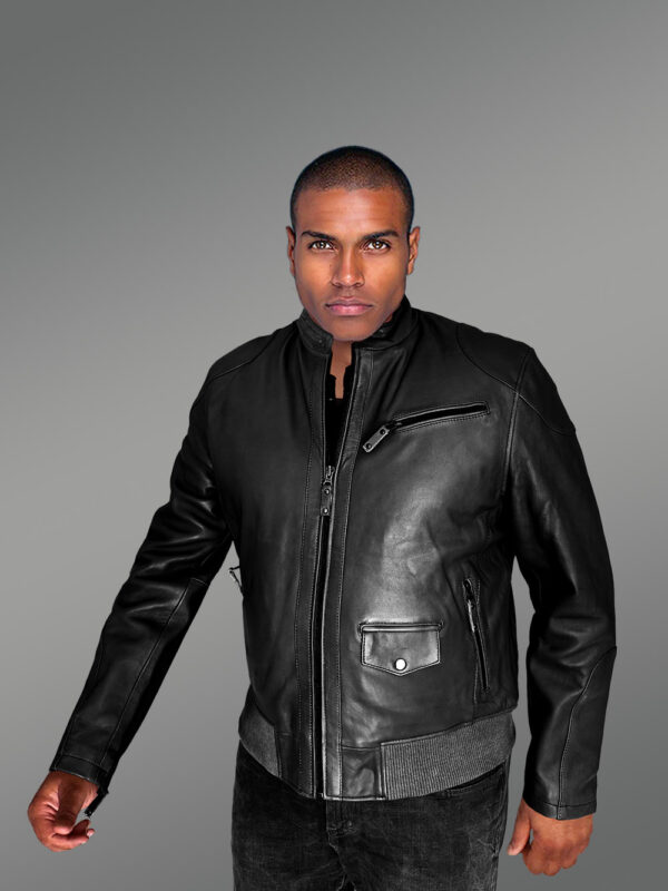 Mens Trendy Leather Bomber Jacket - Image 5