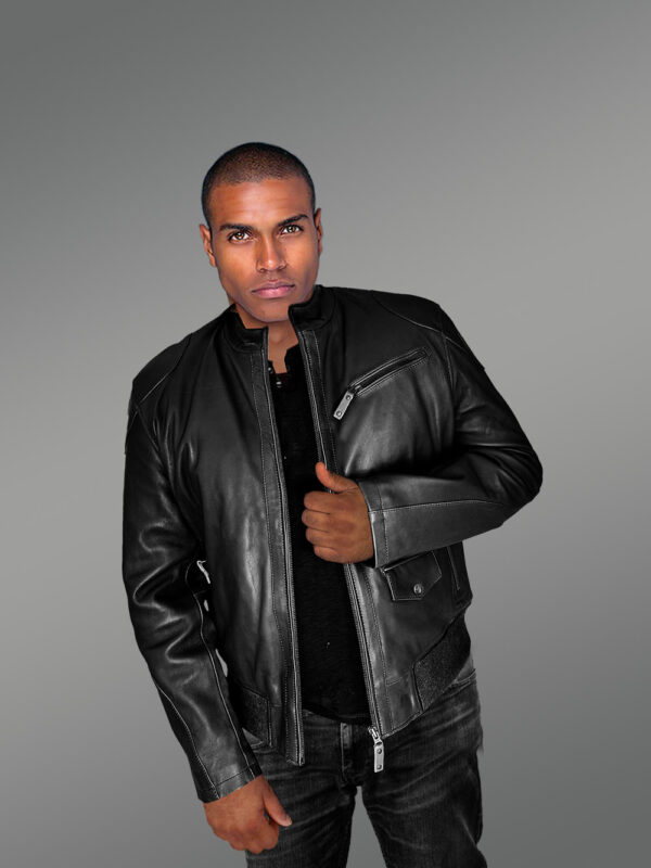 Mens Trendy Leather Bomber Jacket - Image 6
