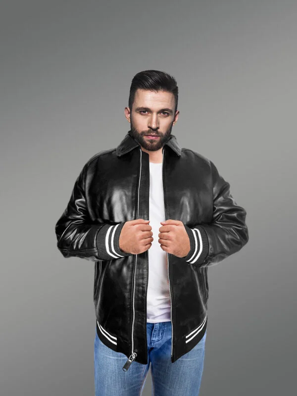 Black Leather Bomber Jacket – Cozy Feel & Suave Looks