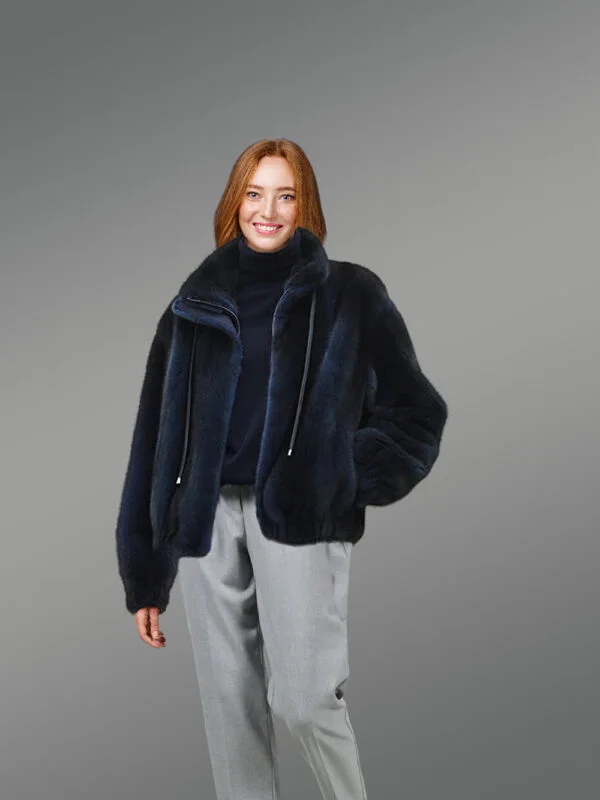 Blue Mink Bomber with Turtleneck Collar – Exceptional Warmth & Great Looks