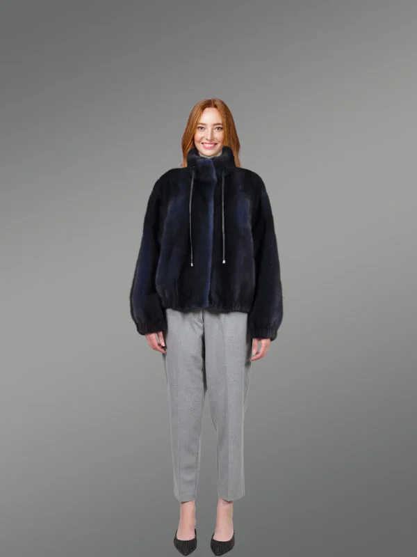 Blue Mink Bomber with Turtleneck Collar – Exceptional Warmth & Great Looks - Image 3