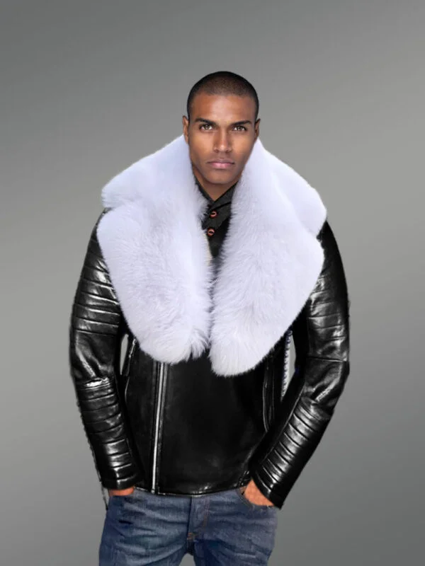 Leather Biker Jacket with Fox Fur Lapel – Rugged looks with Touch of Elegance