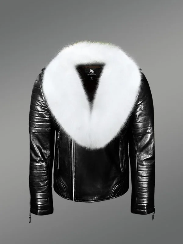 Leather Biker Jacket with Fox Fur Lapel – Rugged looks with Touch of Elegance - Image 4