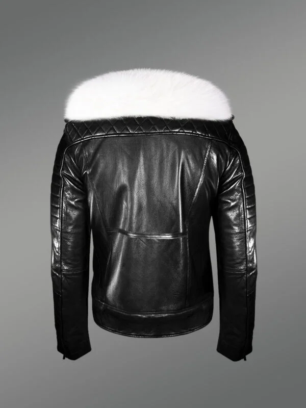 Leather Biker Jacket with Fox Fur Lapel – Rugged looks with Touch of Elegance - Image 5