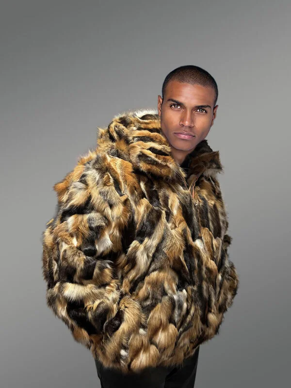 Men’s Grey Fox Fur Bomber with Hood