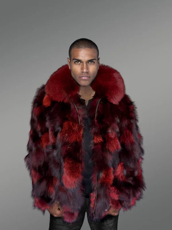 Burgundy Jacket in Fox Fur – Adorning Men with Sumptuous Warmth - Image 2