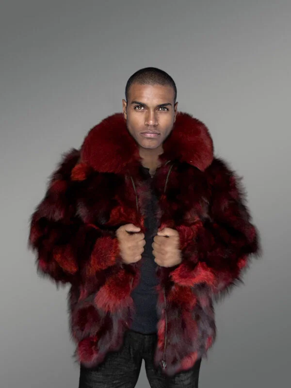 Burgundy Jacket in Fox Fur – Adorning Men with Sumptuous Warmth