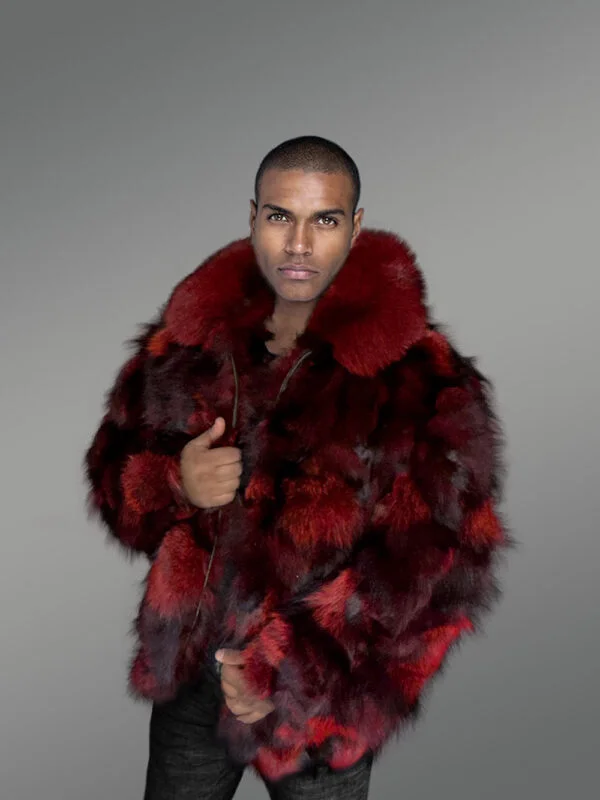 Burgundy Jacket in Fox Fur – Adorning Men with Sumptuous Warmth - Image 5