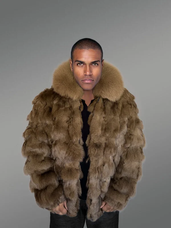 Mens Bomber In Fox Fur with Stylized Fur Sections for Cozy Wear - Image 2