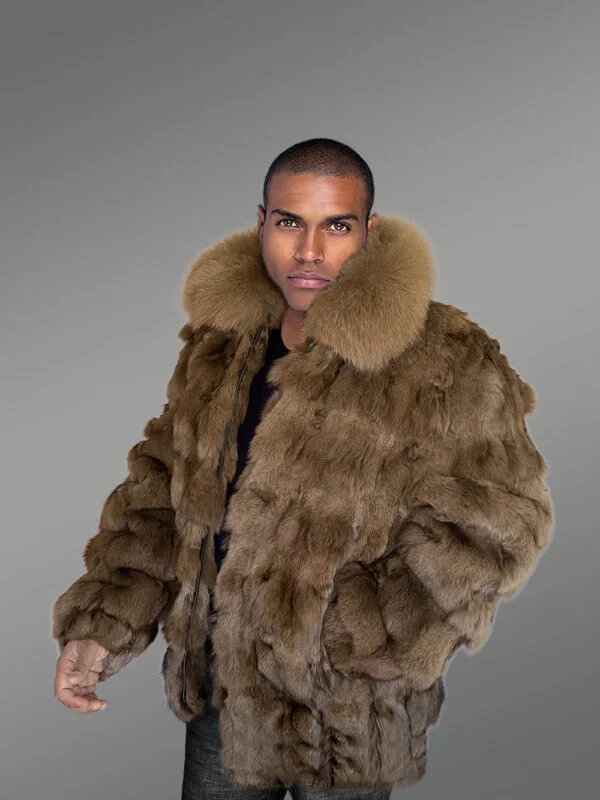 Mens Bomber In Fox Fur with Stylized Fur Sections for Cozy Wear - Image 3