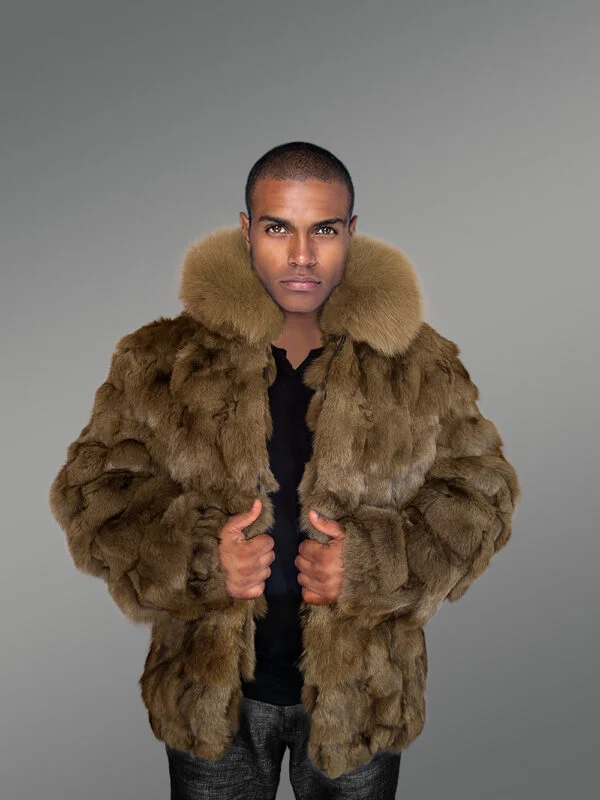 Mens Bomber In Fox Fur with Stylized Fur Sections for Cozy Wear