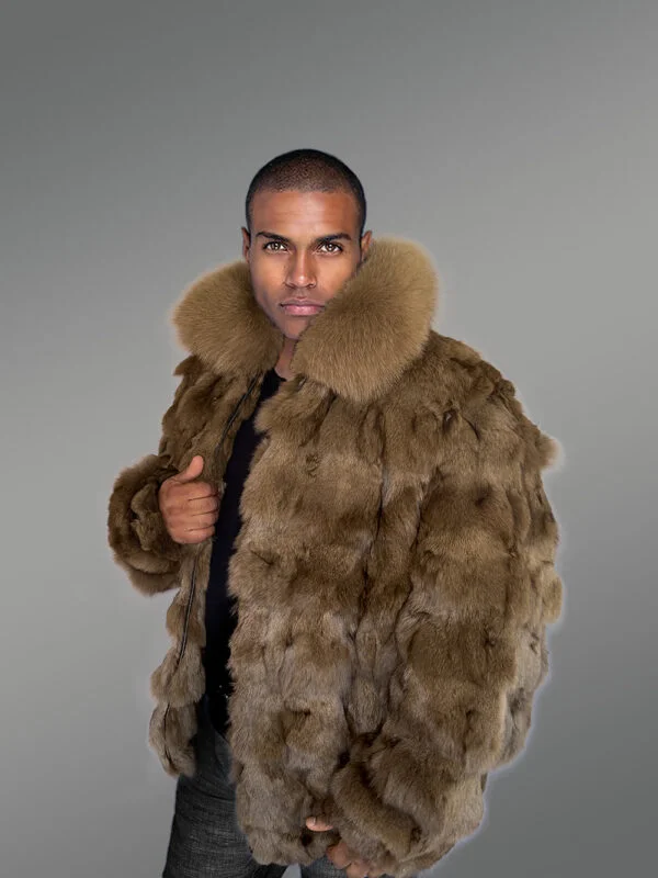 Mens Bomber In Fox Fur with Stylized Fur Sections for Cozy Wear - Image 4