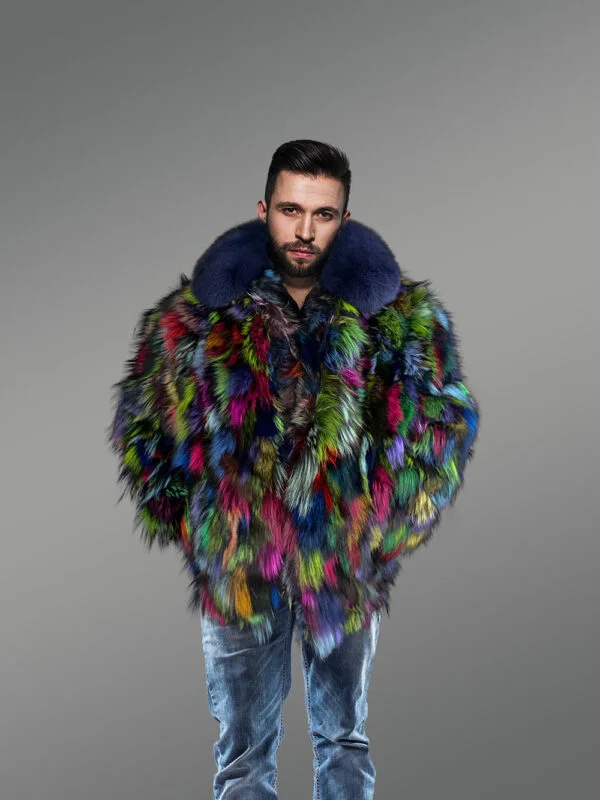 Mens Multicolor Fox Fur Bomber to Look Super Stylish - Image 4