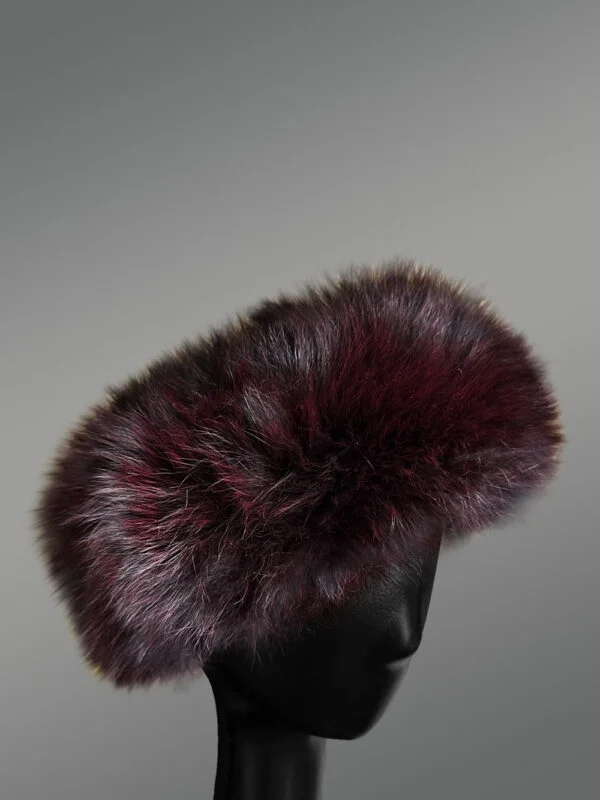 Fox Fur Headband in Burgundy Shade - Radiantly Soothing the Wintry Mood