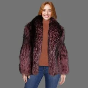 Womens Fox Fur Jacket in Wine Shade