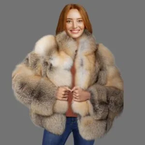 Womens Golden Fox Fur Short Jacket – Fashion-Forward Outfit for Winter