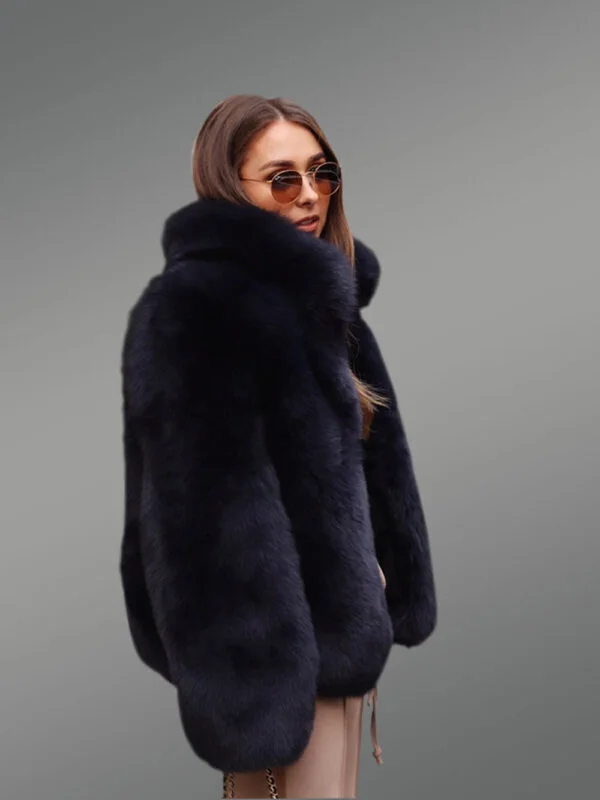 Womens Fox Fur Blue Coat - Image 4