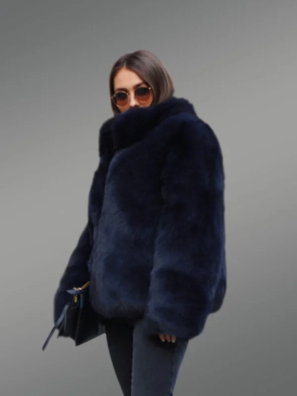 Womens Fox Fur Blue Coat - Image 5