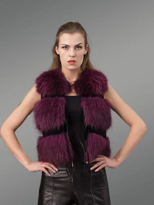 Womens Burgundy Fox Fur Short Vest – Unmatched Elegance & Warmth