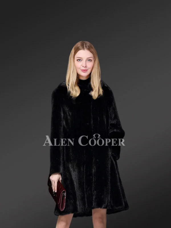 Black Mink Fur Coat for Women with the Protection of Hood & a Dressy Look