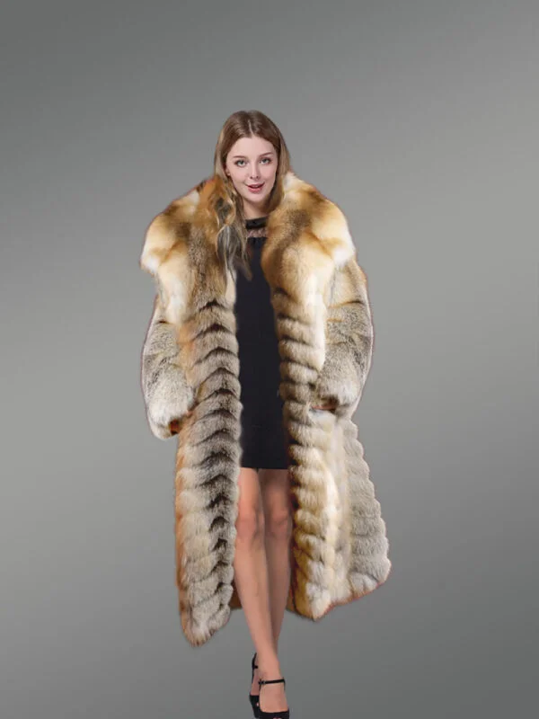 Golden Fox Fur Long Coat - Image 3