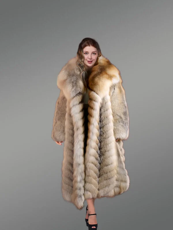 Golden Fox Fur Long Coat - Image 5
