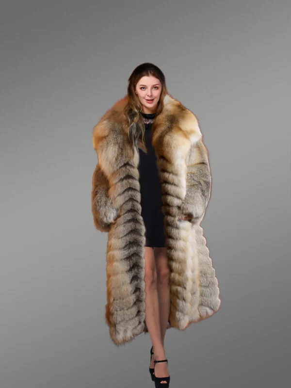 Golden Fox Fur Long Coat - Image 8