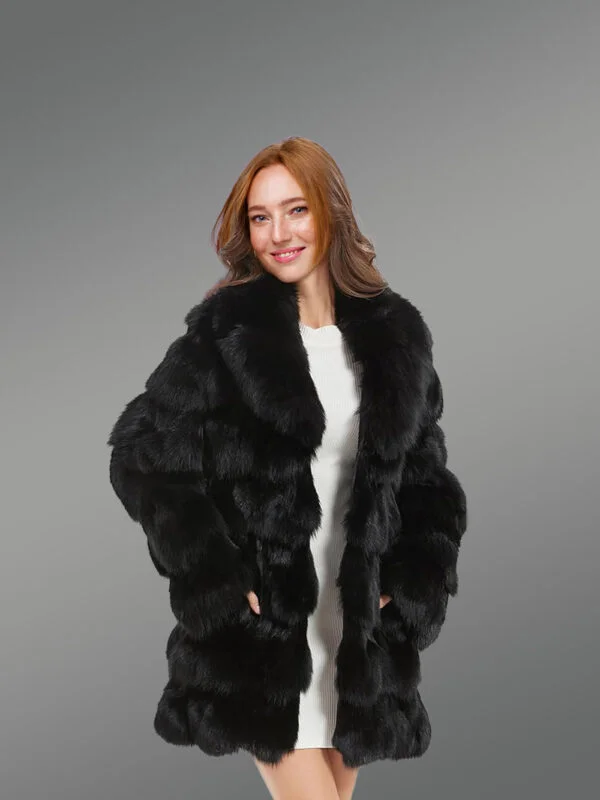Women’s Mid Length Fox Fur coat with Fox Fur Collar - Image 4