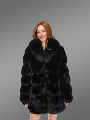 Women’s Mid Length Fox Fur coat with Fox Fur Collar