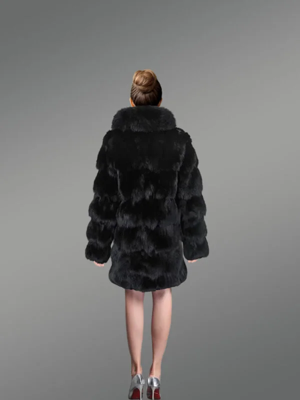 Women’s Mid Length Fox Fur coat with Fox Fur Collar - Image 3