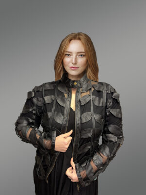 Spring Netted Black Leather Jacket Radiating Glamorous Oomph