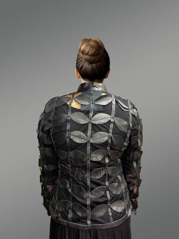 Spring Netted Black Leather Jacket Radiating Glamorous Oomph - Image 3