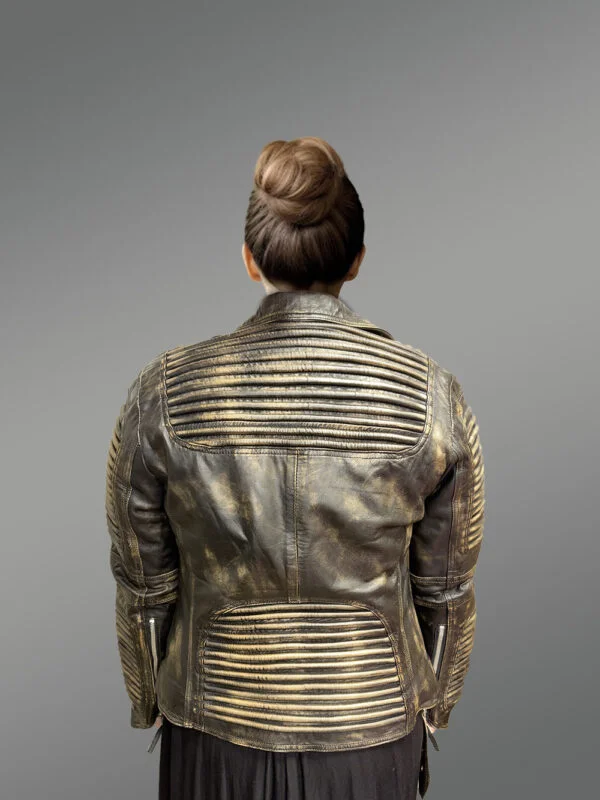 Women’s Vintage Leather Biker Jacket with Belt - Image 2