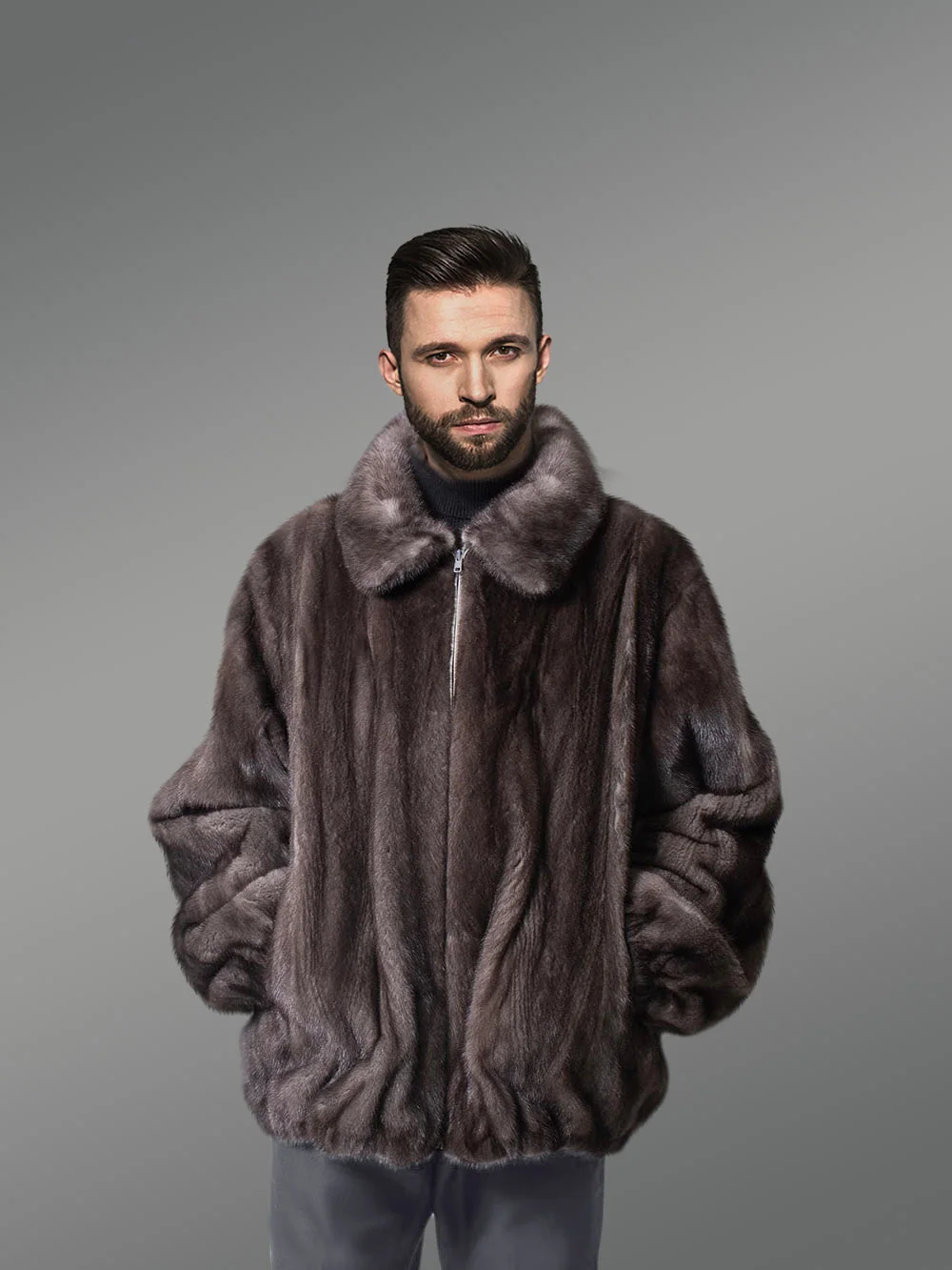 Blue Iris Mink Bomber Jacket- A Ritzy Wear for Men