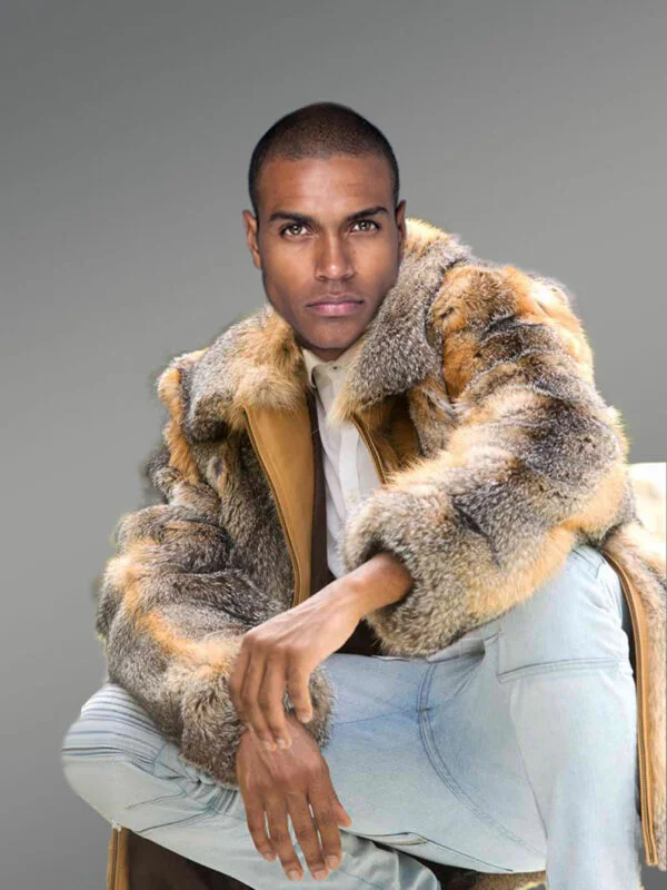 Fox Fur Men Jacket in Snuggly Bomber Style - Image 3
