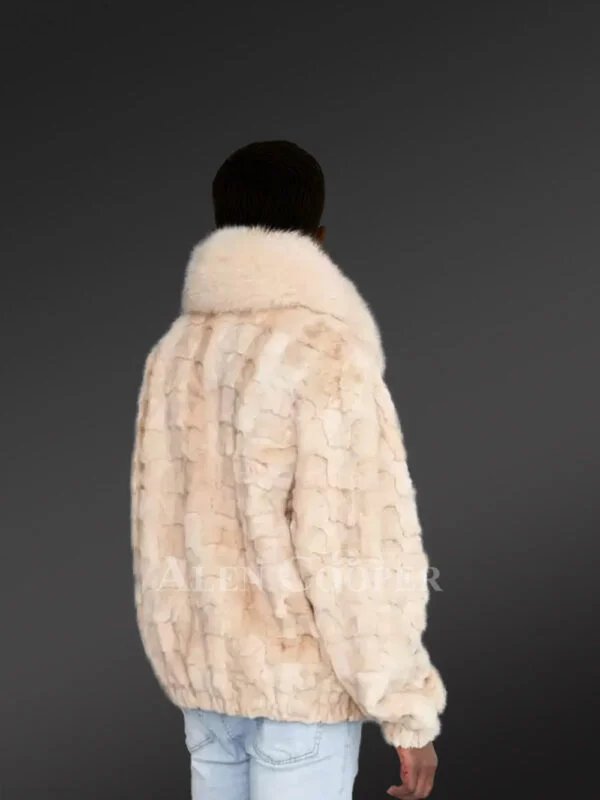 Mens Beige Mink Fur Bomber Jacket – Brace the Chills of Winter in Elegance - Image 4