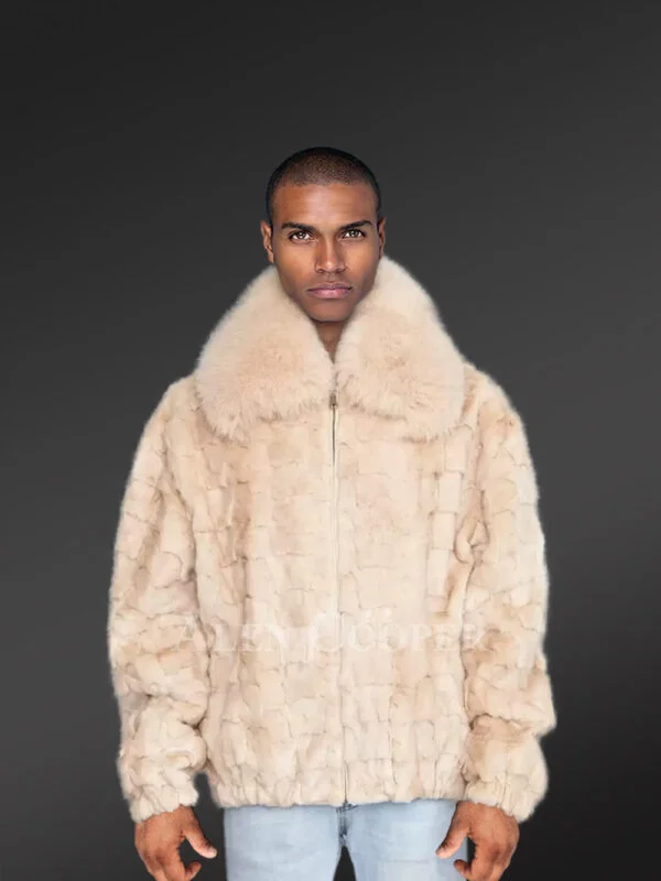 Mens Beige Mink Fur Bomber Jacket – Brace the Chills of Winter in Elegance - Image 3