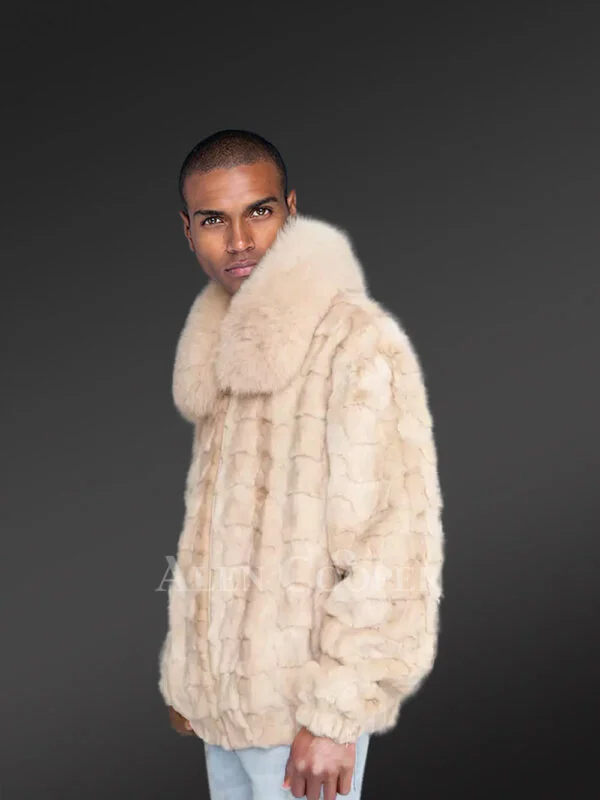 Mens Beige Mink Fur Bomber Jacket – Brace the Chills of Winter in Elegance - Image 2