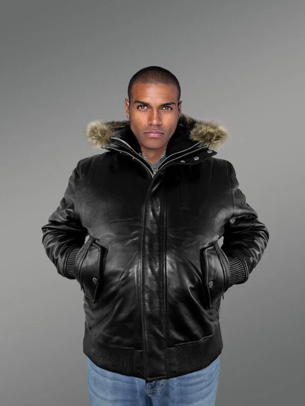 Mens Black Bomber Jacket with Hood– Enjoy the Winter in Style - Image 2