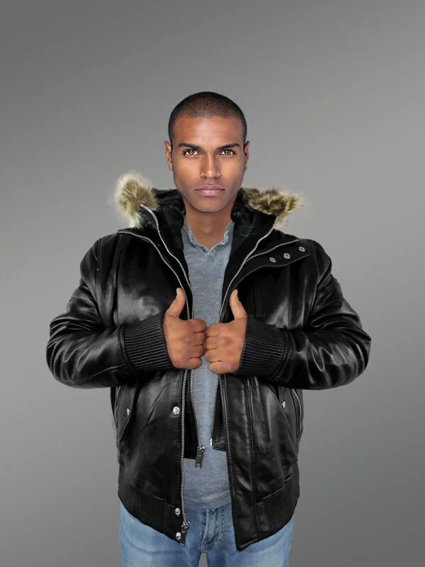 Mens Black Bomber Jacket with Hood– Enjoy the Winter in Style - Image 3