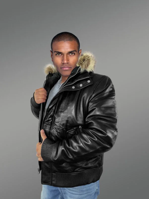 Mens Black Bomber Jacket with Hood– Enjoy the Winter in Style - Image 4