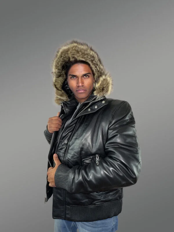 Mens Black Bomber Jacket with Hood– Enjoy the Winter in Style - Image 5